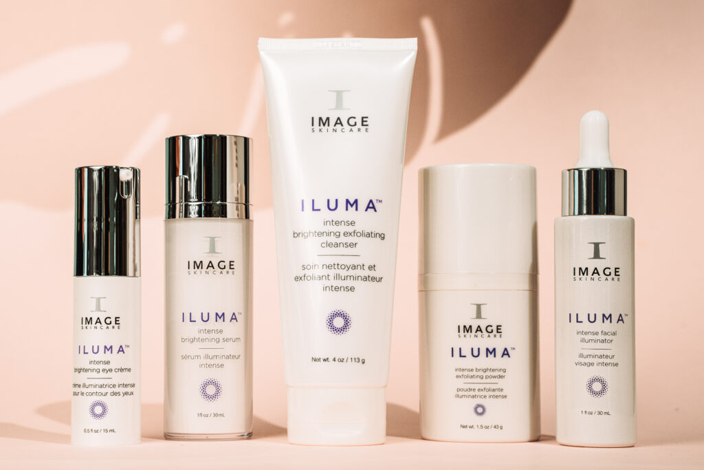 ILUMA skincare product photoshoot featuring a set of 5 face care creams