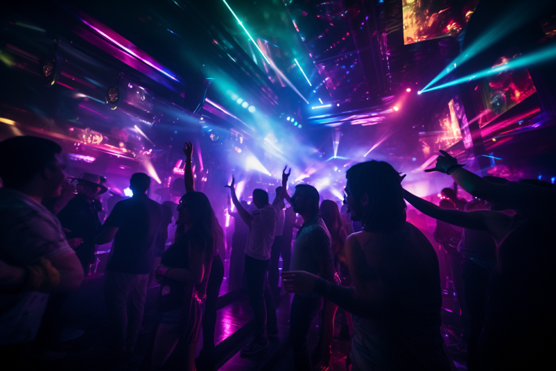 Vibrant party scene in a Dubai nightclub.